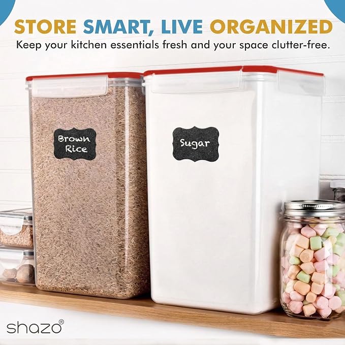 Shazo 2 PC (9.5L | 321 Oz) Extra Large Bulk Food Storage Containers with Airtight Lids for Flour, Sugar, Rice, Cereal & Pasta - Leakproof, BPA-Free Plastic Canisters for Kitchen & Pantry Organization