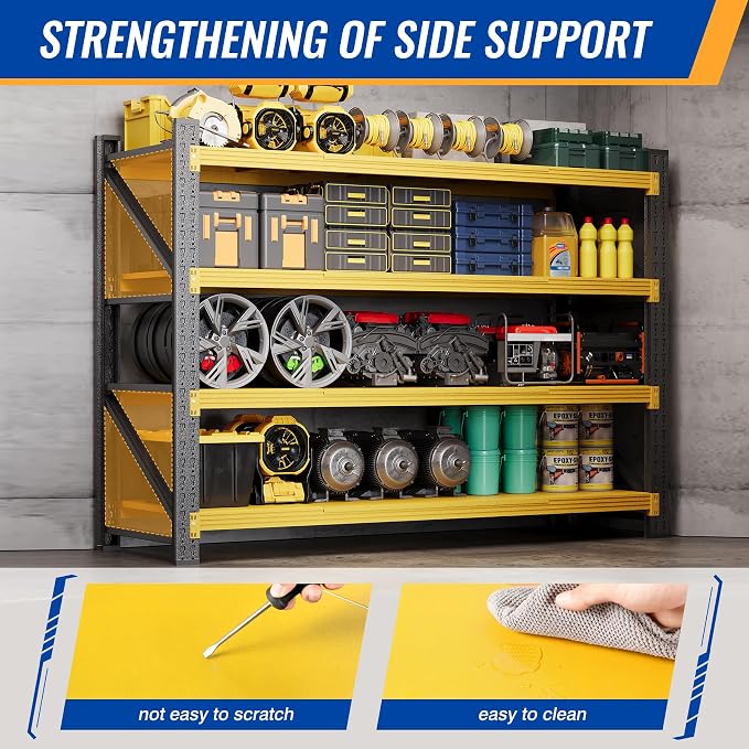 BYNSOE 60" W Storage Shelves 5000lbs Garage Metal Shelving Heavy Duty Garage Shelves Adjustable Storage Shelves for Industrial, Factory, (Black Yellow, 60" W X 24" D X 70" H)