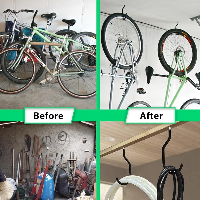 6 Pack Heavy Duty Garage Bike Storage and Utility Hooks-5.7 Inches | Vinyl coated, Anti slip, Stainless steel, Anti rust, Garage Wall, Ceiling Hooks for Hanging Bicycle, Hose, Cord, Garden Tools