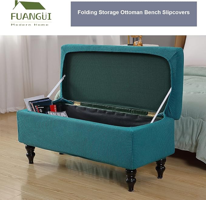 FUANGUI Ottoman Cover Slipcovers Rectangular Folding Stretch | Storage Bench Footrest Sofa Stool Covers Footstool Protector with Elastic Bottom, Removable Washable,Large