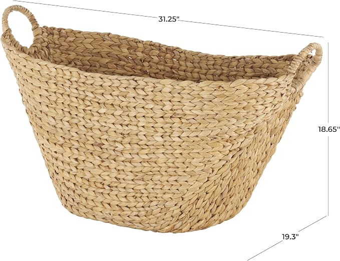 Deco 79 Seagrass Handmade Decorative and Functional Storage Basket Woven Basket Organizer with Ring Handles, Basket for Storage 31" x 19" x 19", Brown