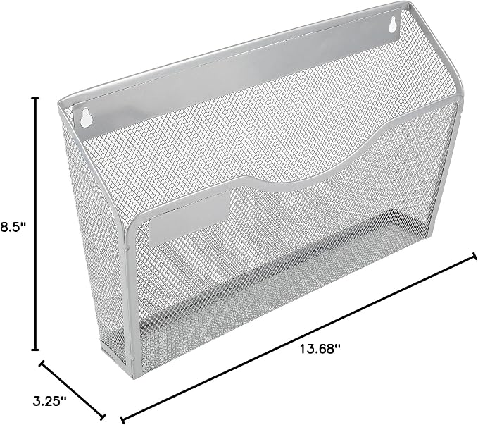 EasyPAG 3 Pack Wall File Organizer with Label Panel, Metal Mesh Hanging File Folder Holder for Letter/A4 Size Folders, Vertical Wall Mount Mail Sorter for Office Paperwork, Classroom, Silver