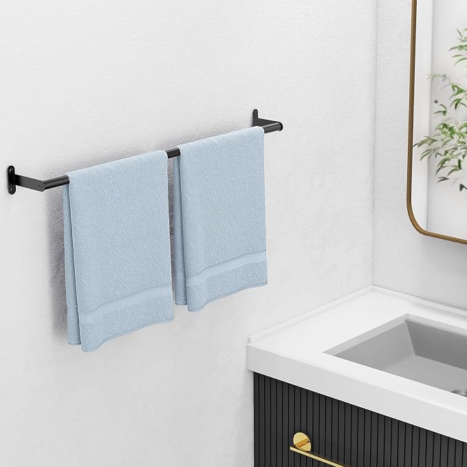MKO Towel Bar for Bathroom Wall, 24 Inch Single Towel Rod Rack, Black | Heavy Duty Stainless Steel, Towel Racks for Bathroom, Wall Mounted, Hand Towel Holder