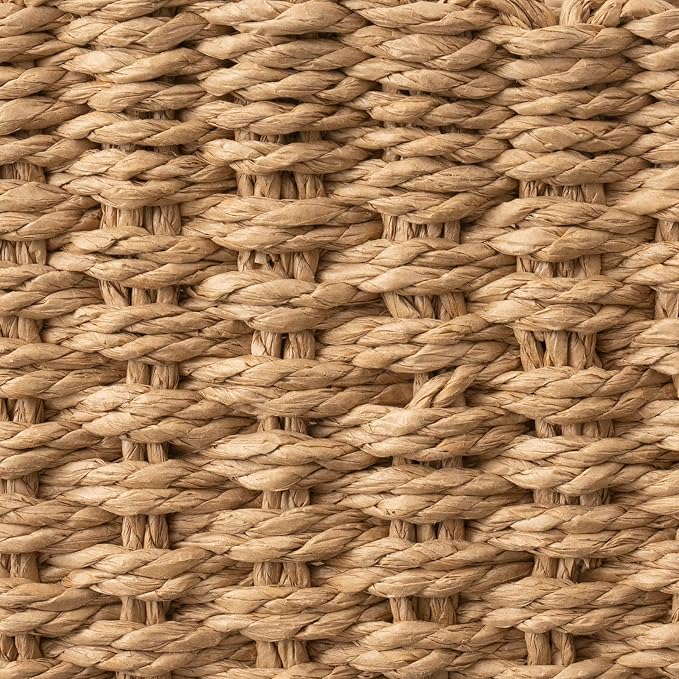 LA JOLIE MUSE Small Wicker Baskets for Organizing, Desert 3 Pack | Decorative Organizer with Vegan Leather Tag, Round Handle, Storage Baskets for Shelves, Bedroom, Kitchen, Office and Home