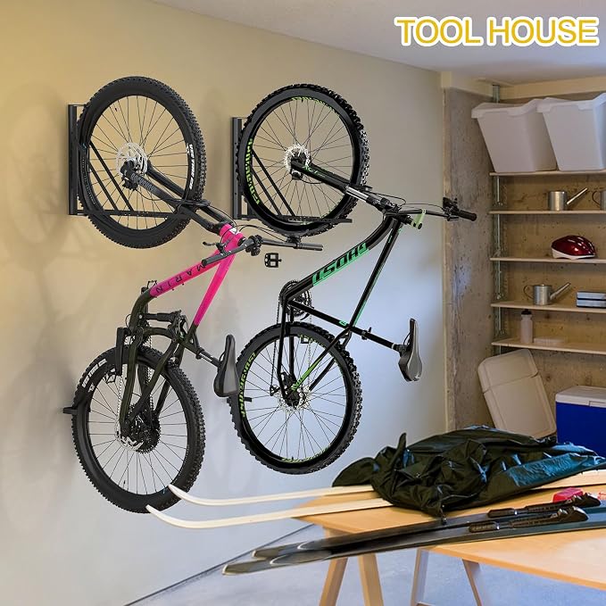 Swivel Bike Wall Mount, Bicycle Hangers for Garage, Space-Saving Vertical Bike Storage Rack, Sturdy Garage Bike Rack Holds Up to 77 lbs, Easy to Install-Black