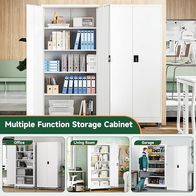 Letaya Metal Garage Storage Cabinets with Lock Door and Adjustable Shelves, Steel Tool Cabinets for Home,Office,Warehouse Organisieren (White, 75" H)