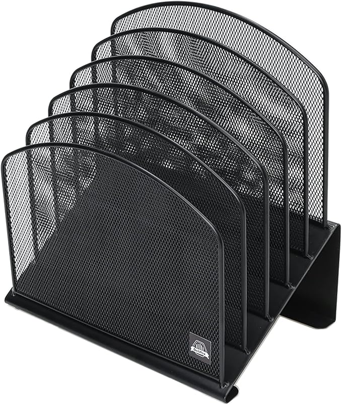 Delifox Inclined Desk File Organizer,Vertical File Folder Holder Stand Metal Rack File Sorter for Office Classroom Desktop Organization (1, Black, 5)