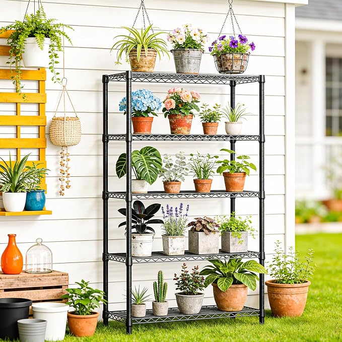 IZEUK 5-Tier Heavy Duty Metal Storage Shelving Unit, Adjustable Steel Wire Rack Shelf Organizer for Garage, Kitchen, Basement, Laundry, Office(Black, 17.7" D x 47.2" W x 72.3" H, 1750 lbs Capacity)