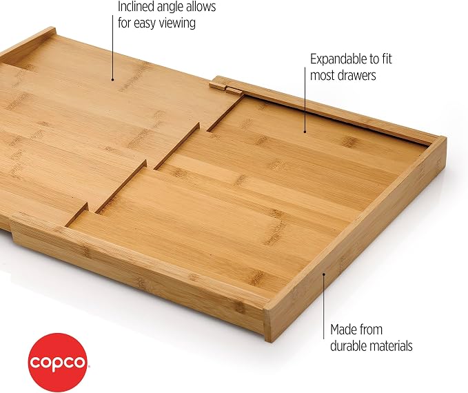 Copco Bamboo Expandable Spice Organizer Drawer and Counter Lazy Susan Turntable Style Tiered Rack - Adjustable 4-Tier Natural Wood Kitchen Spice Storage Organizer for Cabinet, Pantry, or Bathroom