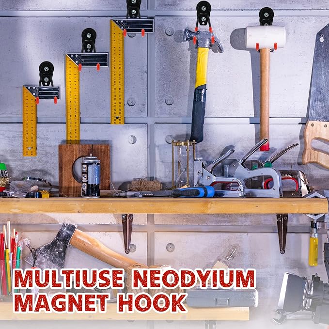 Landhoow 26 Pcs Large Magnetic Hooks Heavy Duty Garage Magnet Hooks Strong Storage Utility Magnetic Hangers with Anti Slip Rubber Coating for Indoor and Outdoor Hanging (Orange)