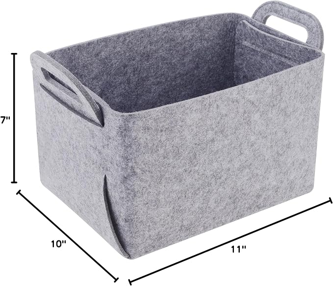 Minoisome Storage Basket Felt Storage Bin Collapsible& Convenient Box Organizer with Carry Handles for Office Bedroom Closet Babies Nursery Toys Laundry (Light grey, 15.7inch(L)×11inch(W)×10inch(H))