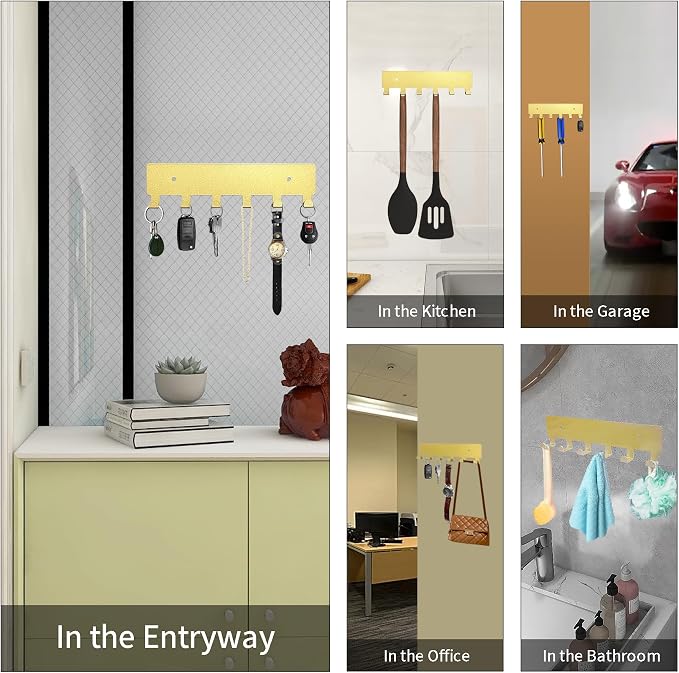GTK Key Holder for Wall, Key Hooks with 6 Hooks, Wall Mounted Key Holder for Hallway, Self Adhesive Key Rack(Gold)