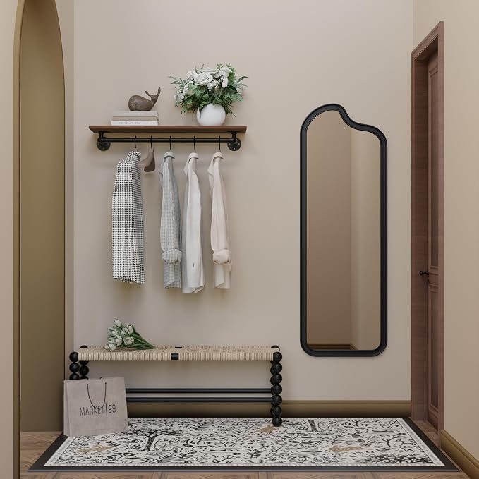 Clothes Rack 36in, Wall Mounted Garment Rack with Real Wood Shelf, Heavy Duty Hanging Clothes Rack, Multi-Purpose Hanging Rod, Space-Saving Closet Storage