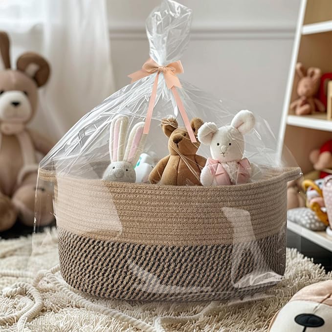 MEGASKET Jute Wicker Basket with Handles, 17"x12"x8" Medium Woven Storage Baskets for Organizing Kids Toy, Gifts, Book, Towel, Cloth, Boho Storage Bin for Shelves, Entryway, Closet, Home Decor