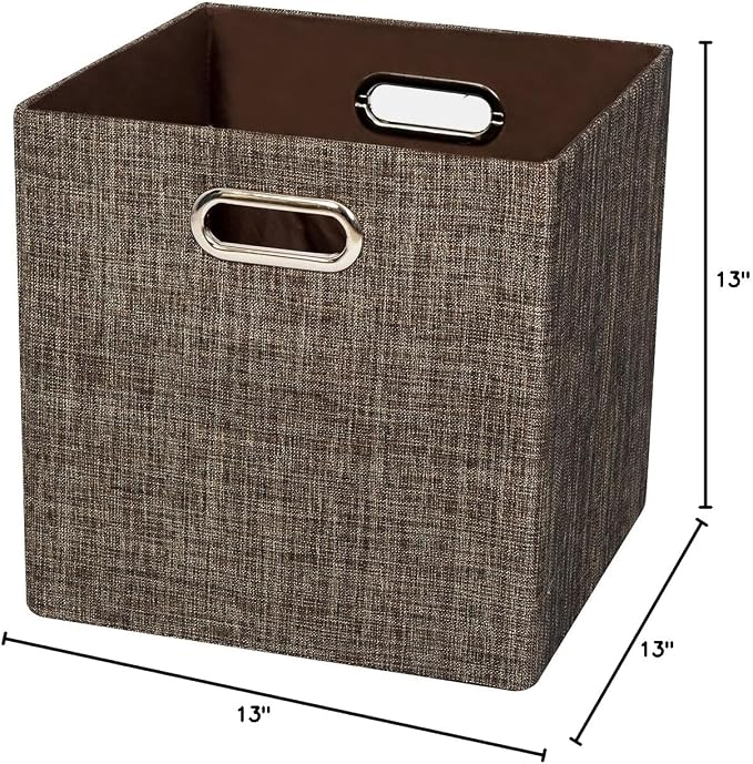 Posprica Storage Bins Cube Containers Boxes,Thick and Heavy Duty Fabric Drawers, 11×11 inch- Set of 4,Brown