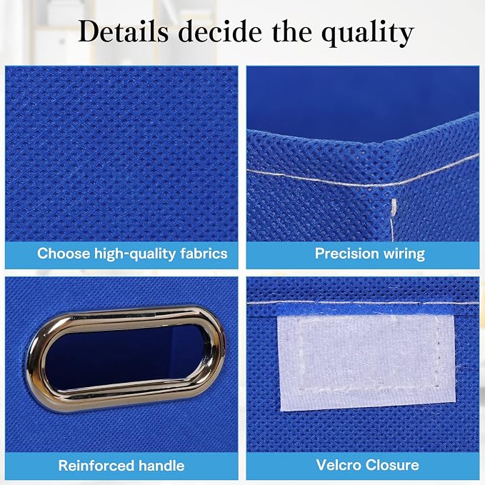 STOREONE Fabric Storage Cube Bins Foldable Organizer Container Collapsible Basket with Lids and Metal Handles, for Home, Bedroom, Closet 6 Pcs (Dark Blue)
