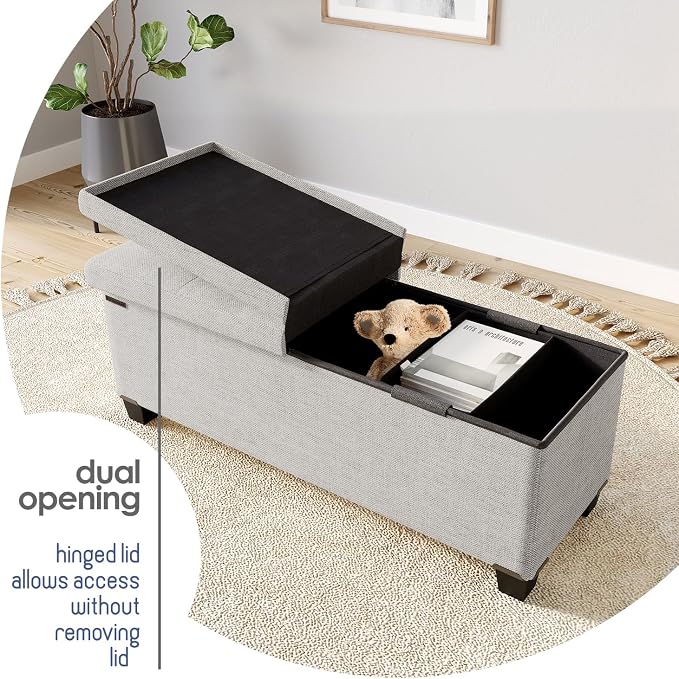 Storage Ottoman Bench with Bins, 43-in Storage Bench for Bedroom End of Bed, Folding Foot Rest Ottoman for Living Room Max 660lbs, Fabric Ottomans, Light Grey