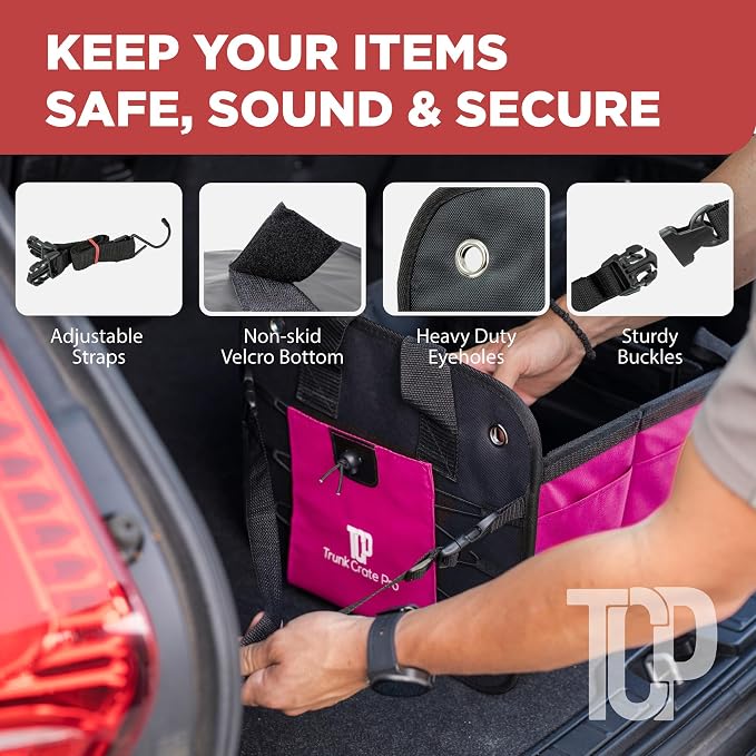 Pink Car Trunk Organizer for Women, SUV & Jeep Cargo Storage, Large | Fits Cars, SUVs & Trucks Great Gift for Car Owners Keeps Your Car Organized Easy Grocery Storage Space-Saving Portable