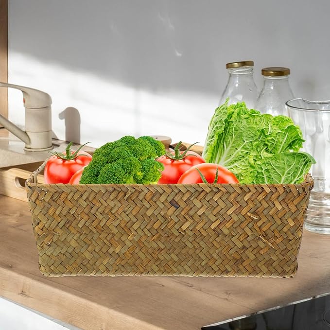 Luxshiny Handwoven Decorative Woven Basket Multipurpose Food and Vegetable Holder Compact Vintage Storage Organizer for Bedroom Living Room Bathroom Office