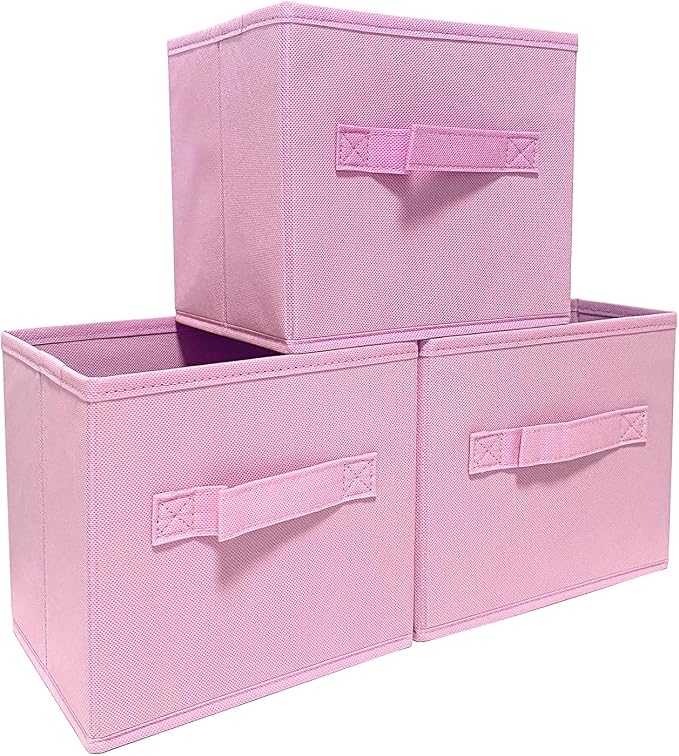 Pink Storage Bins 3Pack 9.0"x7.5"x7.5" Fabirc Foldable Closet Toy Organizer Collapsible Cloth