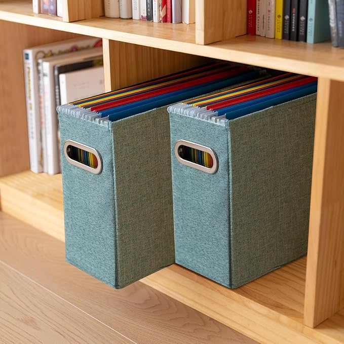6 Packs Letter Size File Organizer, File Folders Organizer, Fabric Storage Box, Collapsible Paper Organizer with Metal Handle, Smooth PVC Rails, Only Box (Green)