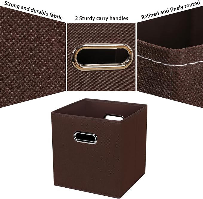 Fabric Cubby Storage Bins,13x13x13 Inches,Cube Organizer Bin Foldable Storage Boxes with Dual Handles Fabric Organizer Box and collapsible Storage basket,Set of 8,Coffee