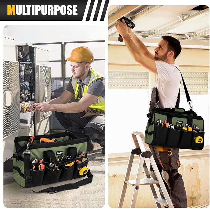 UUP 18-Inch Large Tool Bag, 16-Pocket Portable Tool Box Organizer Storage, Heavy Duty Tactical Toolbag with Big Zipper, Travel Carry Toolbox, Father Day Dad Men Electrician Contractor Welding Gift | 16 Pockets & MOLLE. Detachable Strap & Handle. Non-sl...