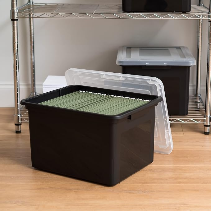 IRIS USA 4-Pack 35 Qt. Letter/Legal File Box with Latching Lid, Black | Protect important documents, letter and legal files with secure storage for home offices, moving, and long-term organization