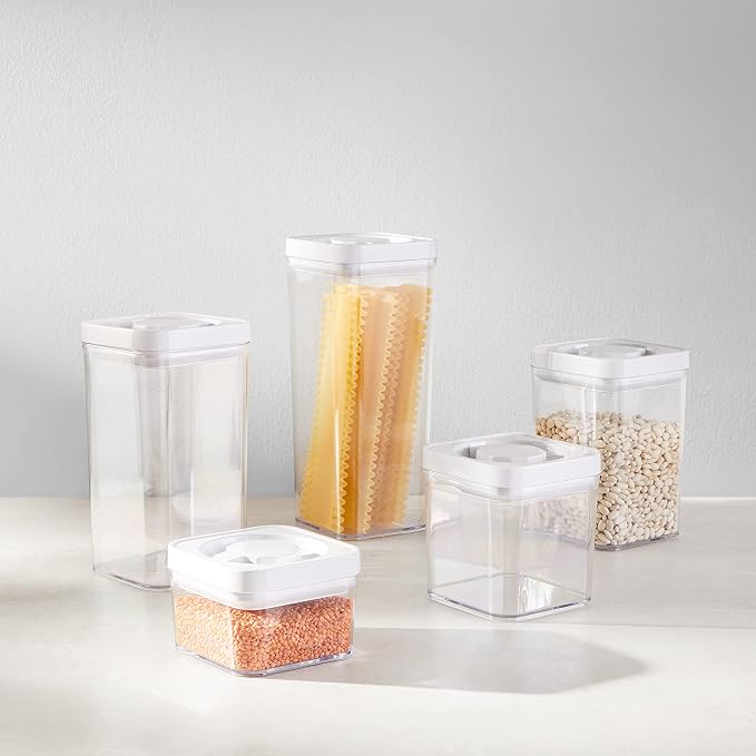 Amazon Basics Airtight Food Storage Containers, BPA Free, Dishwasher Safe, with Twist/Turn Lids, for Kitchen Pantry Organization, 10-Piece Square Set, Clear Plastic