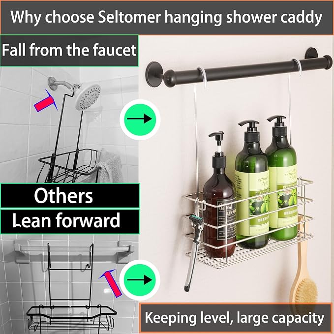 1-Tier Shower Caddy Hanging Shower Organizer Rack with Hooks Over The Door