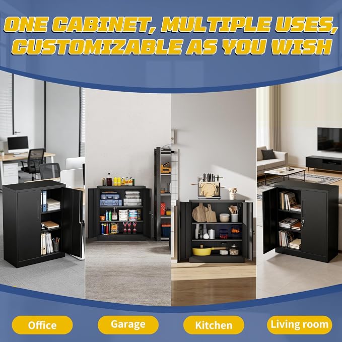 Metal Storage Cabinet, 35" Steel Garage Storage Cabinets with Lock | Locking Tool Cabinet with Doors and Adjustable Shelves Utility Cabinets for Garage,Bathroom,Kitchen,Home Office,School,Shop