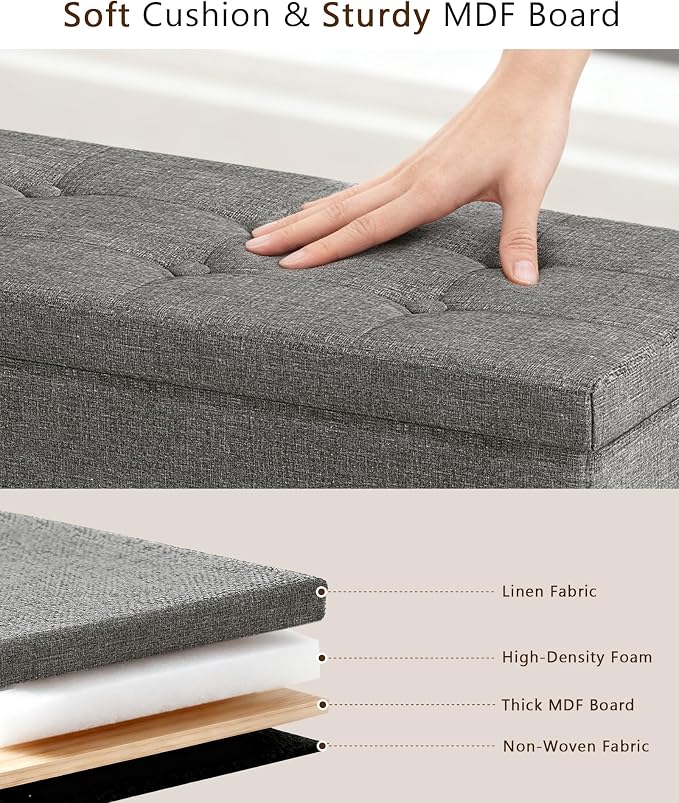 GLAXYFUR 43 Inches Folding Storage Ottoman Bench, Storage Chest, Grey | Ottoman Foot Rest, End of Bed Bench, Load 660 lb, Storage Box for Living Room, Bedroom, Entryway