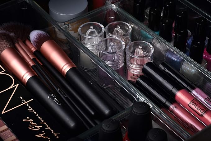 Masirs Clear Drawer Organizer - Easily Organize and Customize the Layout of Drawers. Great for Office Desk, Utensils, Cosmetics and Makeup. (8-Piece Set)