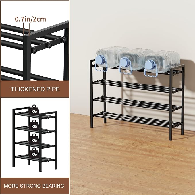 4-Tier Expandable Shoe Rack, Adjustable Shoe Shelf Storage Organizer Heavy Duty Metal Free Standing Shoe Rack for Entryway Closet Doorway (Black)