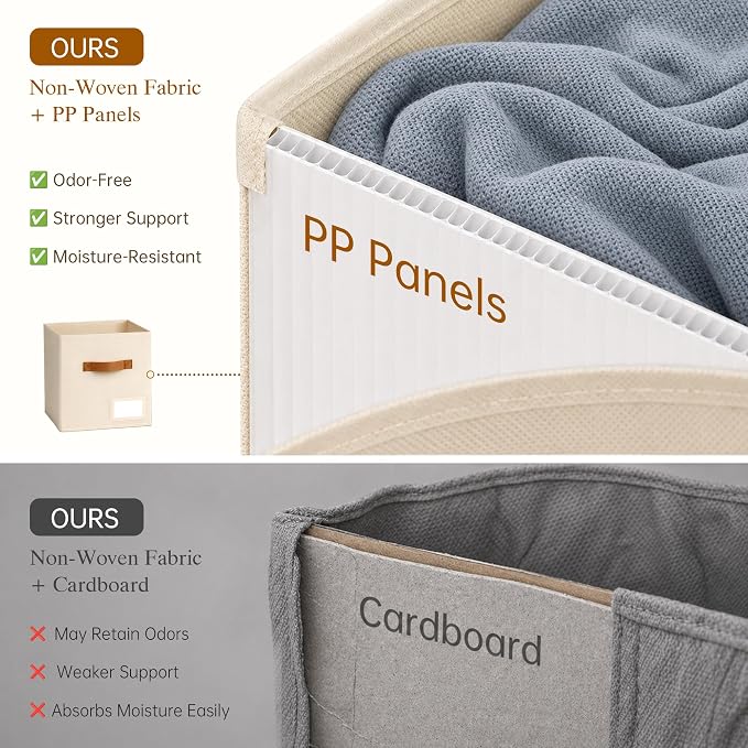 Storage Cubes 10 Pack, 11 Inch Fabric Storage Cubes Organizer Bins with Labels, Odor-Free & Sturdy PP Structure, Cubby Baskets for Closet, Shelves, Toys & Nursery (Beige)