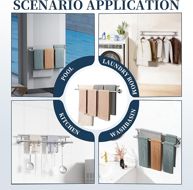 Alise Double Towel Bar,32 Inch Towel Rack for Bathroom Wall Mounted,Nickel | Bathroom Towel Rack SUS304 Stainless Steel Bathroom Towel Holder Quick Drying Hand Towel Holder Towel Bar for Walls