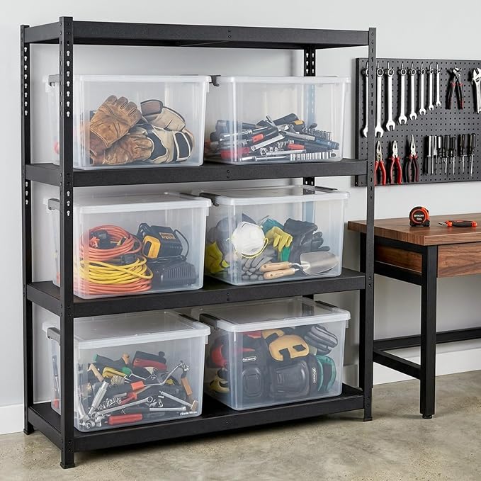 Citylife 6 Packs 44.4 QT Plastic Storage Bins with Lids Large Stackable Storage Containers for Organizing Clear Storage Box for Garage, Closet, Kitchen