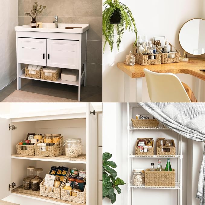 Granny Says Wicker Baskets For Organizing, Small Woven Storage Baskets | Wicker Storage Baskets For Pantry, Open Front Basket For Shelves, Kitchen Storage Baskets, Decorative Basket For Home Decor