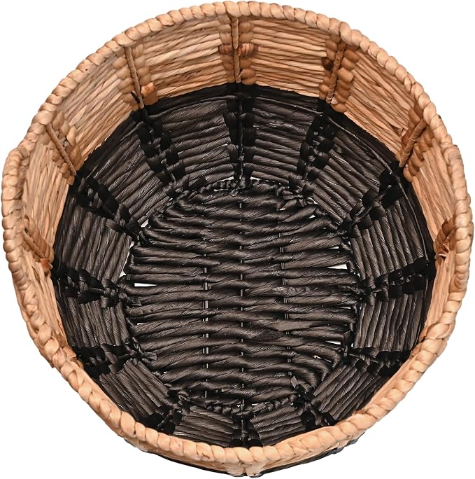 happimess Laurel Hand-Woven Abaca Storage Basket 19", Natural/Black | Wicker Seagrass Container with Handles for Decoration, Laundry Room Entryway Hamper, 22 Pounds Capacity, Braided Accents