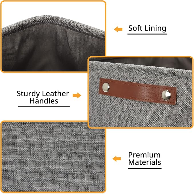 DULLEMELO 12 inch Cube Storage Bins, Large Collapsible Grey Storage Baskets for Square Cubes Organizing, Fabric Boxes Bins for Shelves Nursery Home Office Storage(4 Pack - 12" Grey)
