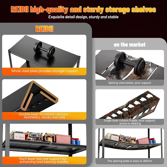 REIBII 84.1" H Garage Shelving, 3500LBS Storage Shelves Heavy Duty, Adjustable 6-Tier Metal Shelving for Commercial, Warehouse, Basement, Garage,Shop, 55.1" W x 25.8" D x 84.1" H