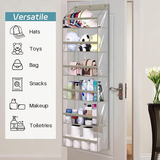 AOODA Clear Over the Door Hat Racks for Baseball Caps, Large Holds up to 72 Caps Hat Storage Organizer for Closet Wall, Deep Pockets Hanging Snapback Holder Shelves with 3 Hooks, Grey