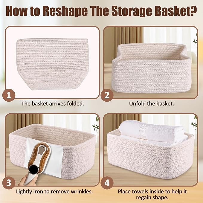 5-Pack Small Woven Rope Storage Baskets, 2 Sizes Organizer Bins | Fabric Cube Boxes and Rectangular Shallow Bins for Closet, Shelf, Bookshelf, Nursery, Changing Table, Bathroom, Toys & Home