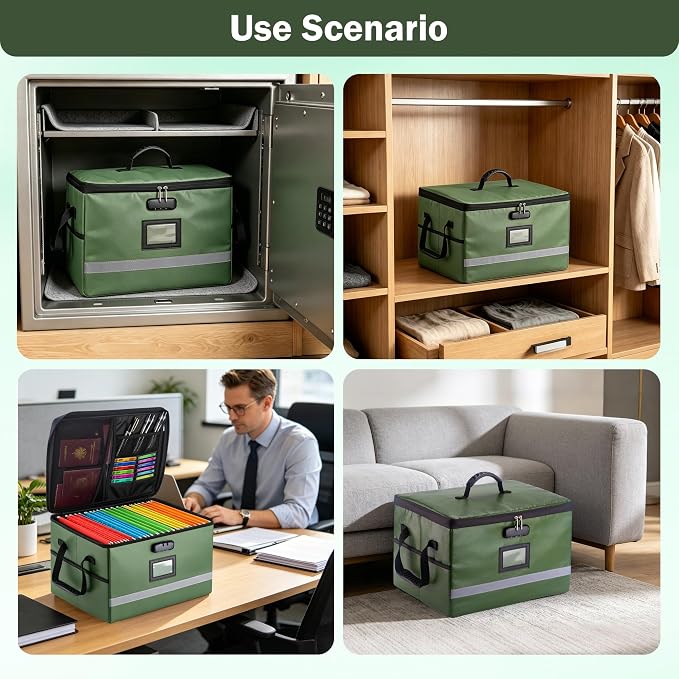 EXLIFBAG File Organizer, Fireproof File Box with Lids, Important Document Organizer Box with Lock, Portable File Folder Organizer with Handle