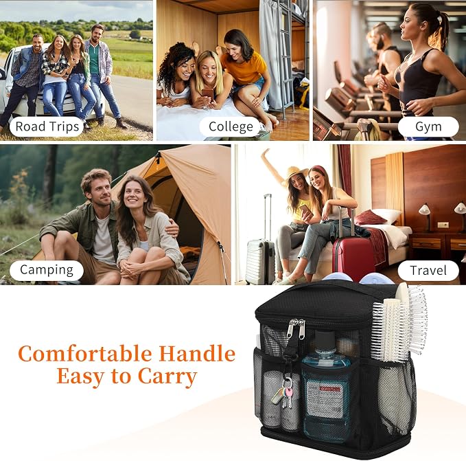 CUBETASTIC Shower Caddy Portable Mesh Shower Tote for Bathroom, Gym, Travel, Camping - Quick Dry Hanging Organizer Toiletry Bag with Handle for College Dorm Room, Men & Women