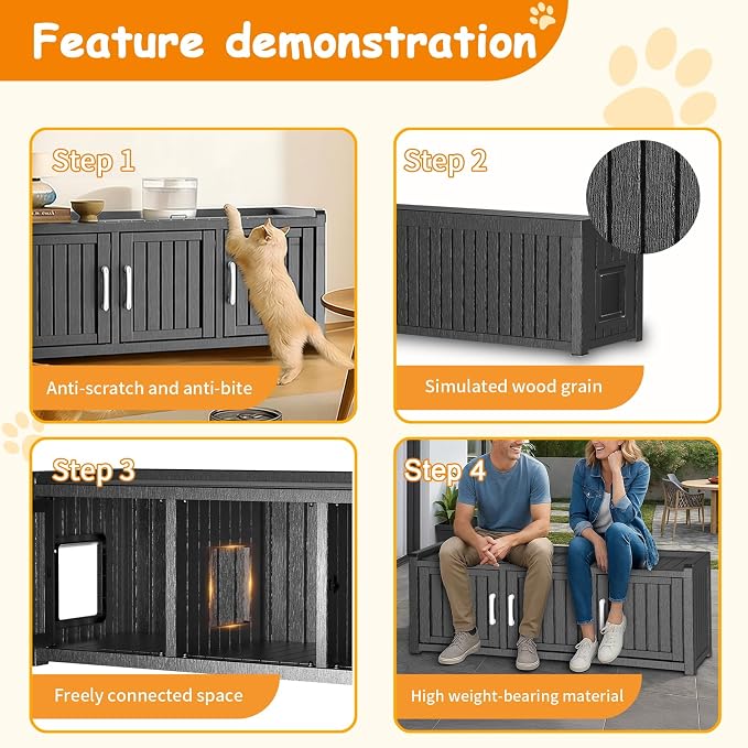 ROJIK Shoe Cabinet Waterproof UV-Resistant,Storage Bench Indoor Outdoor with Adjustable Shelves,for Entryway Bedroom,Hallway,Living Room(3 Door + Side Access,Black)