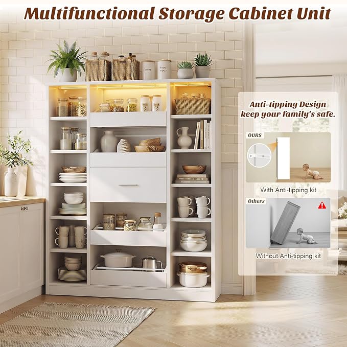 Besiost Shoe Cabinet with 12 Shelves & 5 Drawers, Wood Shoe Rack with Light | Holds Up to 30+ Pairs of Shoes, Vertical 40" W Shoe Storage Cabinet for Entryway, Hallway, Walk-In Closets, White