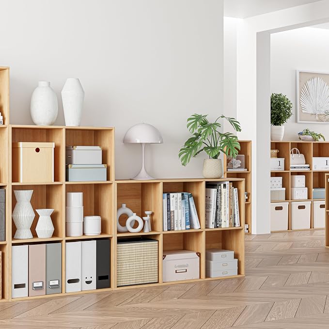 VDNEND Wooden Cube Storage Organizer with Closed Back Panel, 11in Cube Shelf Opening, Bookshelf, Display Shelf,Closet Cabinet for Home and Office (Natural Oak, 6-Cube 35.98L*9.45W*24.09H)