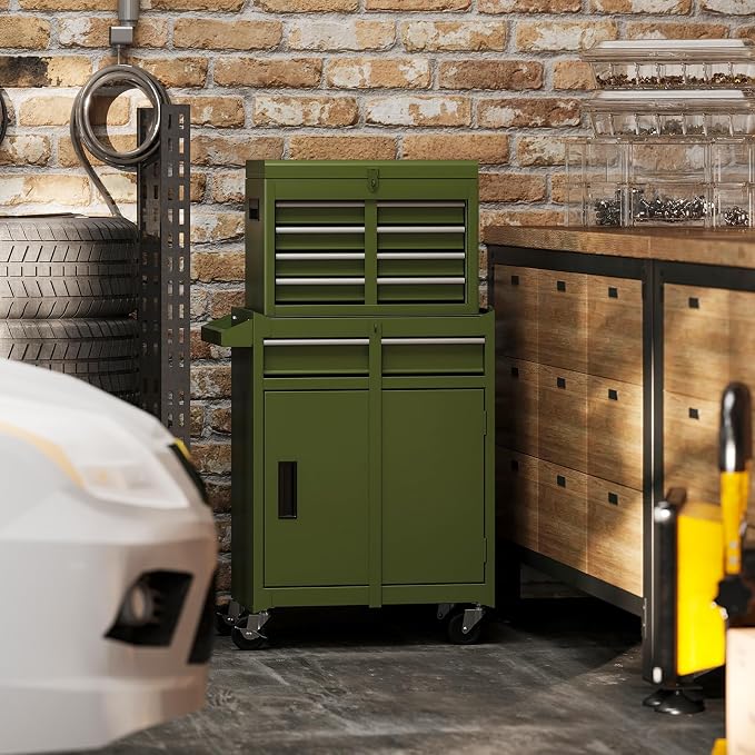 Goplus Tool Chest, 5 Drawers Rolling Tool Cabinet with Detachable Top Toolbox, Universal Lockable Wheels, Lock Bar, Protective Liner & Tool Rack, Metal Tool Storage Cart, Tool Box for Garage Workshop