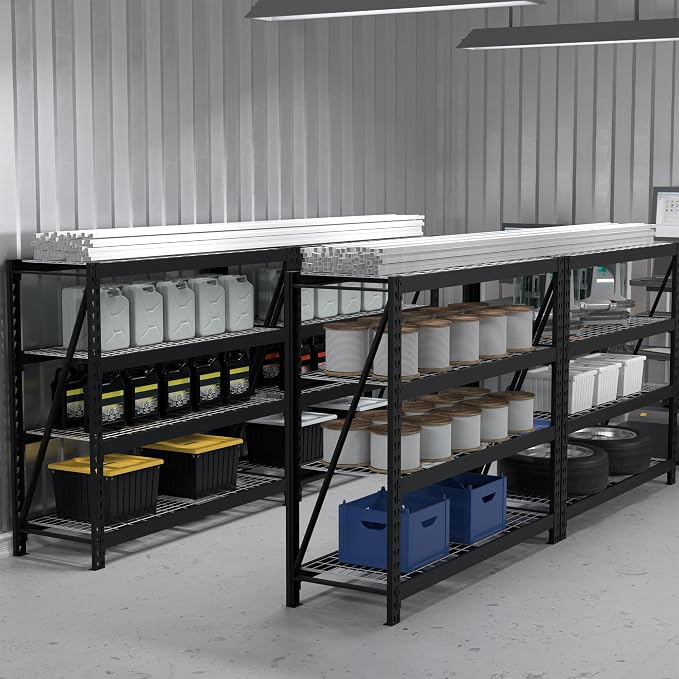 WORKPRO 77" Garage Shelving Unit, 8000LBS Heavy Duty Metal Storage Rack, Extra Wide Adjustable 4-Tier Shelves for Warehouse, Basement, and Garage, 77" W X 24" D X 72" H, Black